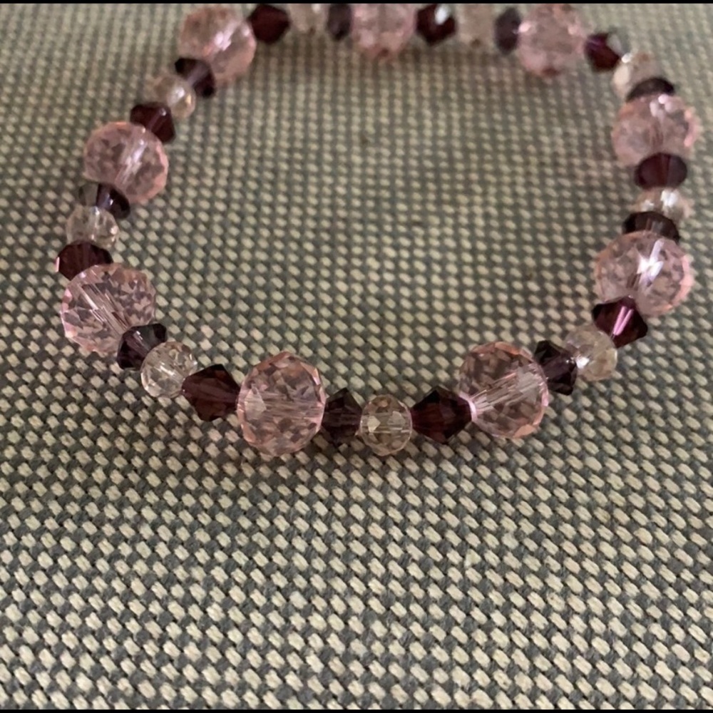 Handmade Pink & Purple Glass Stretch Bracelet